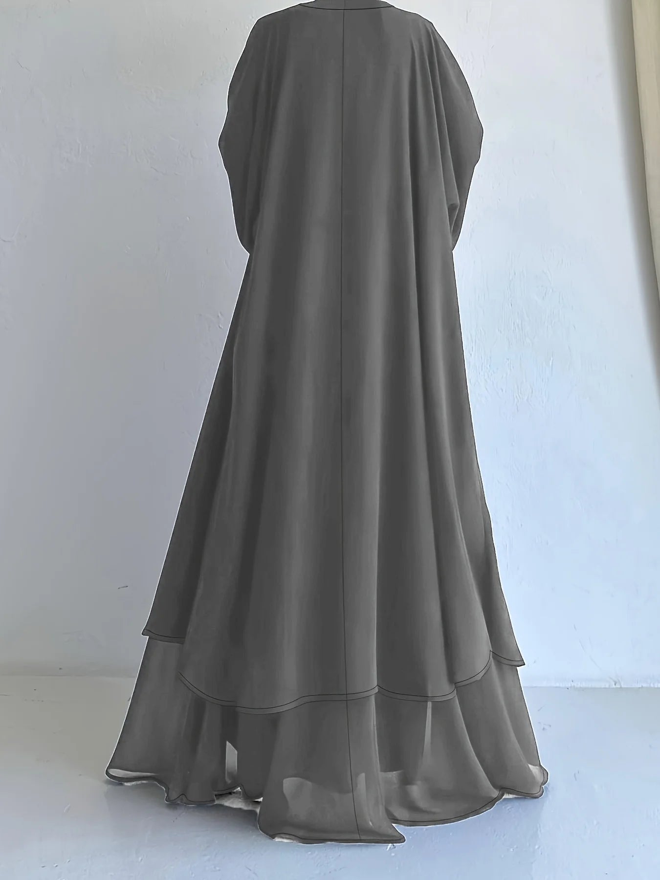 Muslim robe, a two-piece outfit consisting of a vest and a wrap dress, includes a belt.